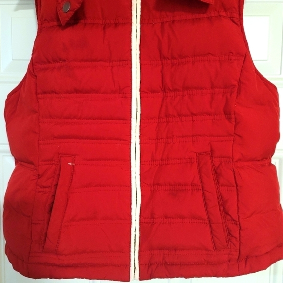 Ann Taylor Loft Puffer Down Vest Removable Hood in Red Size Medium - Picture 4 of 11
